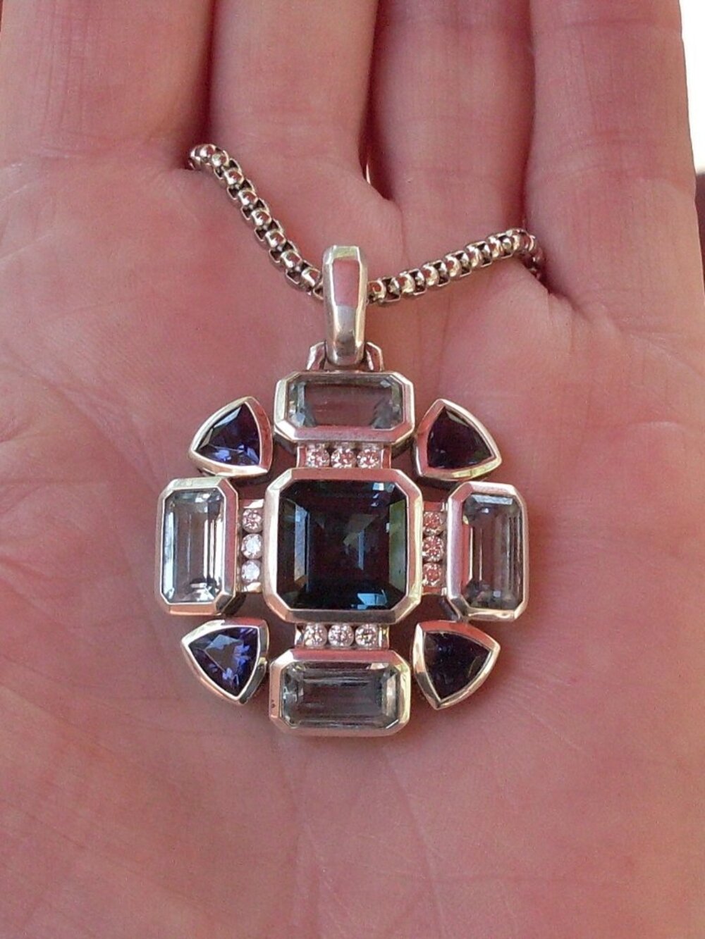 Rare David Yurman Topaz Amethyst & Diamond Novella Pendant w/Chain - Gift Boxed